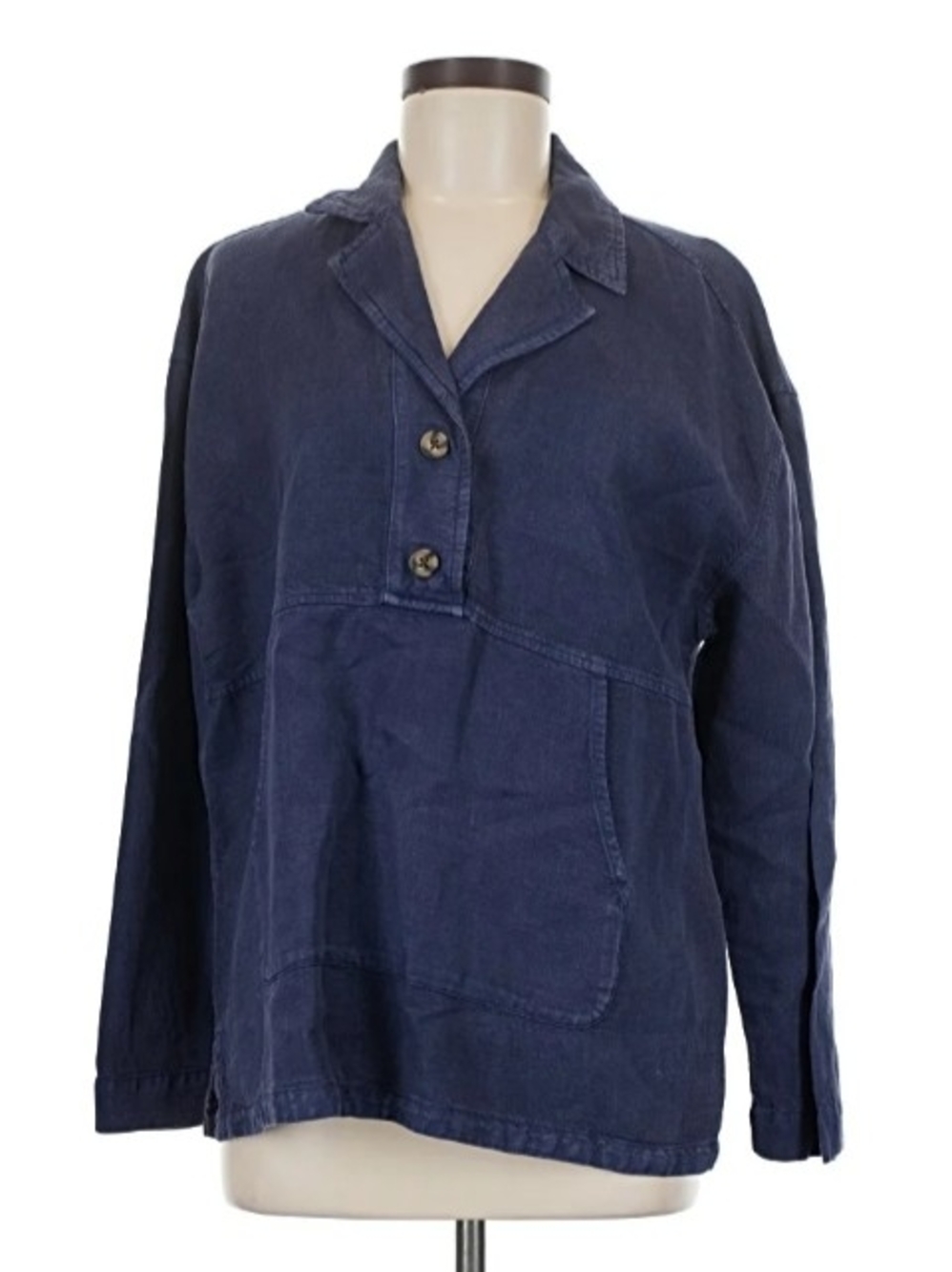 Nicole Miller New York Linen Navy Blue Pull Over Shirt-Sz L